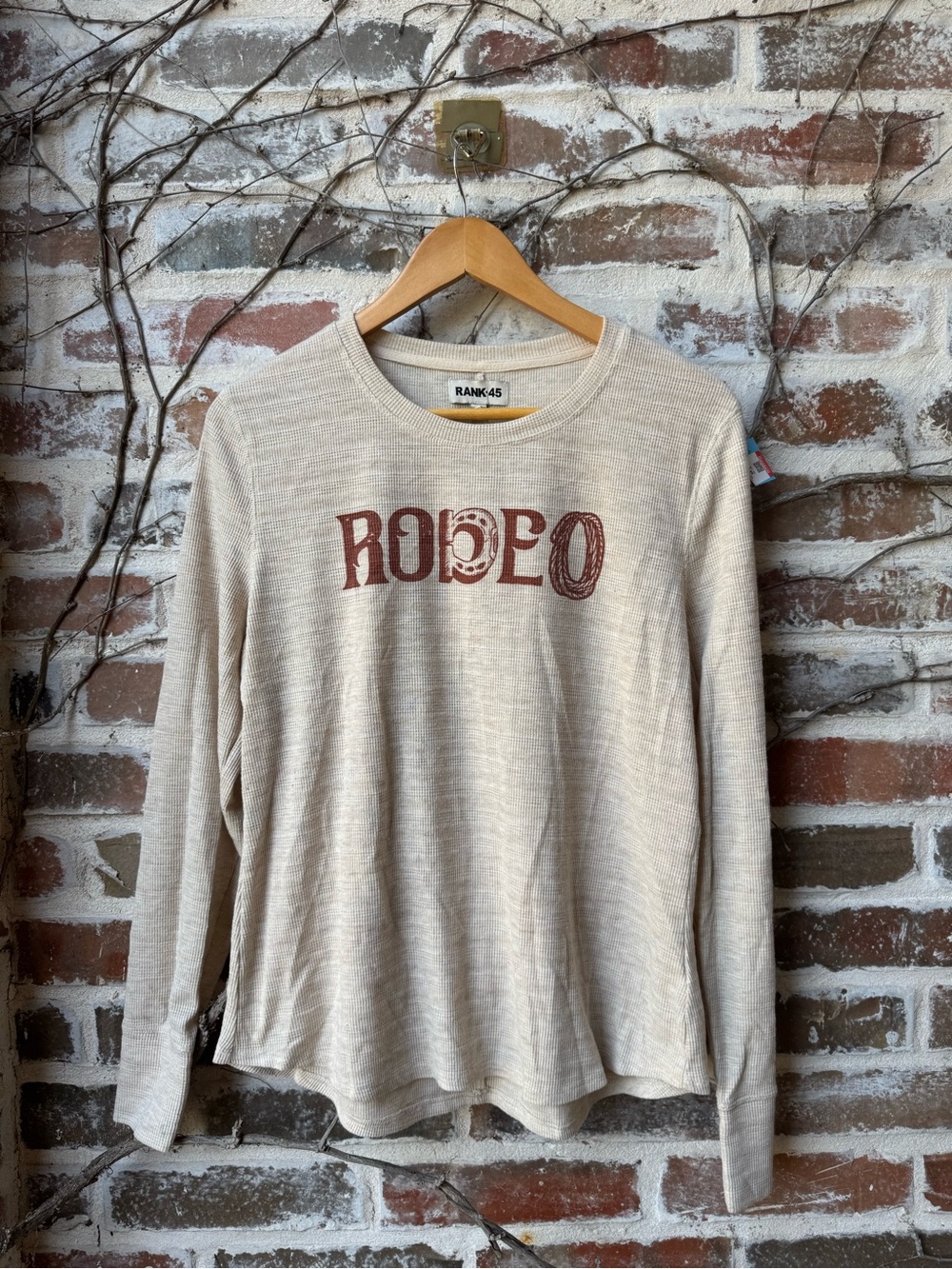 Rank 45 "RODEO" Western Graphic Waffle Knit Thermal Top XL